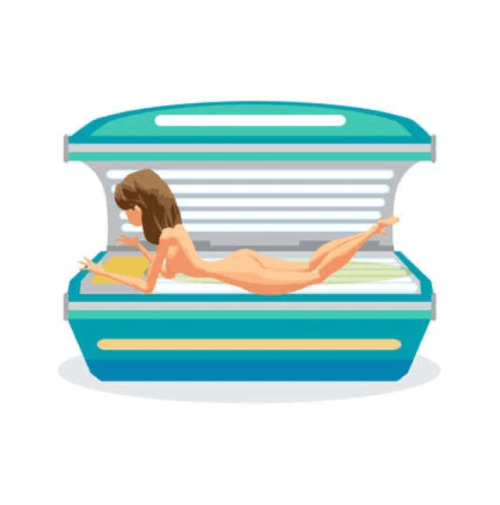 mujer en cabina de rayos uva