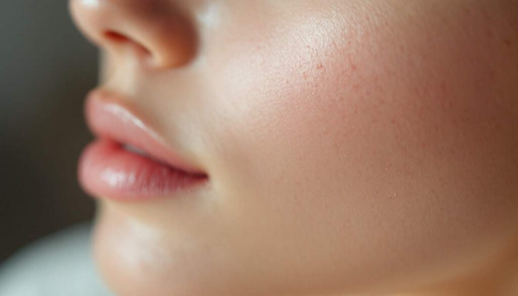 enfoque en labios suaves y piel radiante despues de un cuidado facial