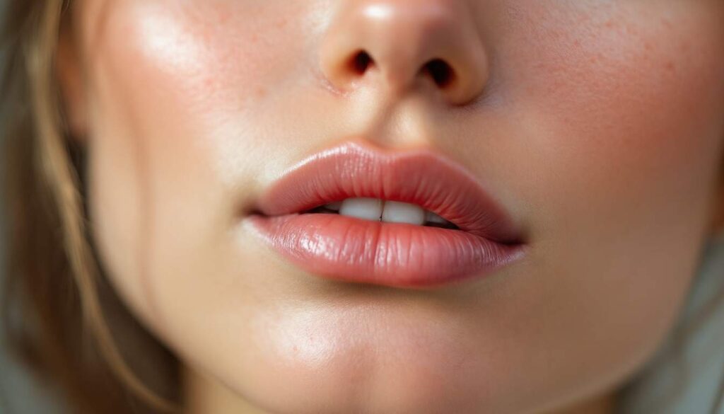 labios y piel radiante en un rostro con cuidado profesional