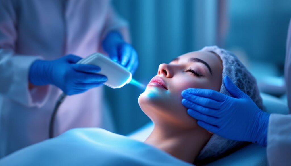 especialista aplicando tratamiento facial en clinica estetica