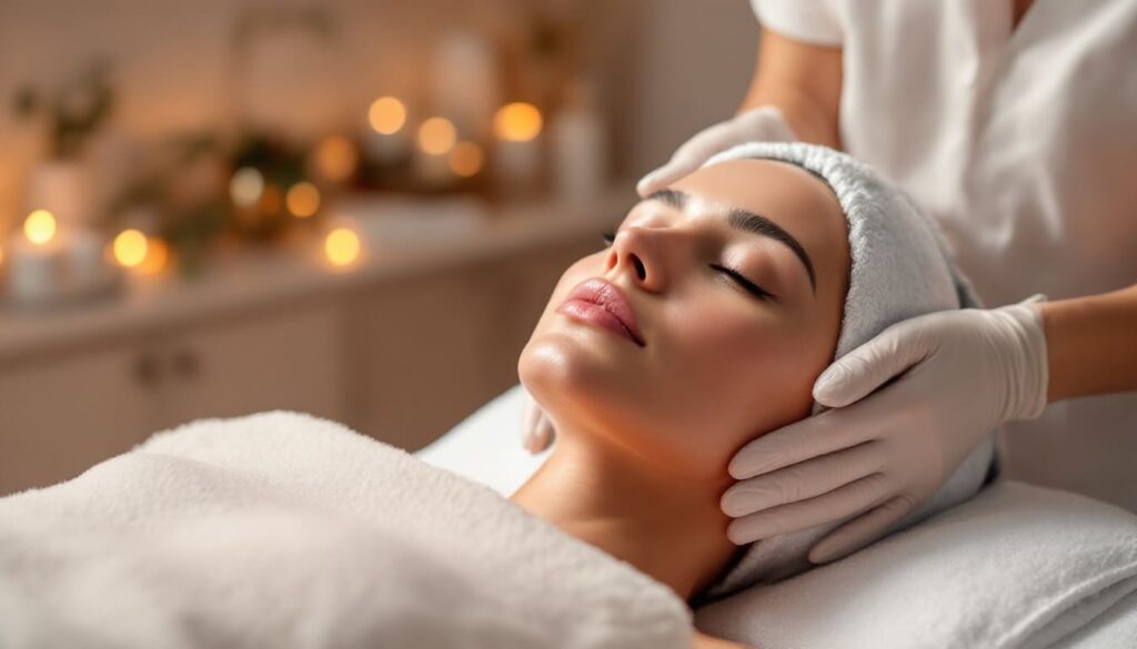 mujer relajada en tratamiento facial en spa