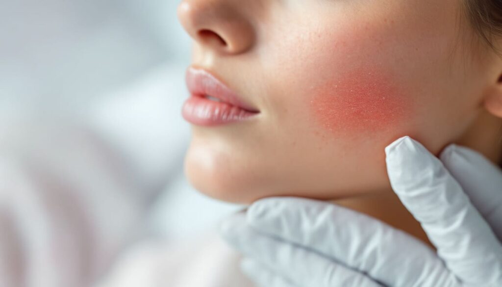 rostro con enrojecimiento despues de tratamiento estetico