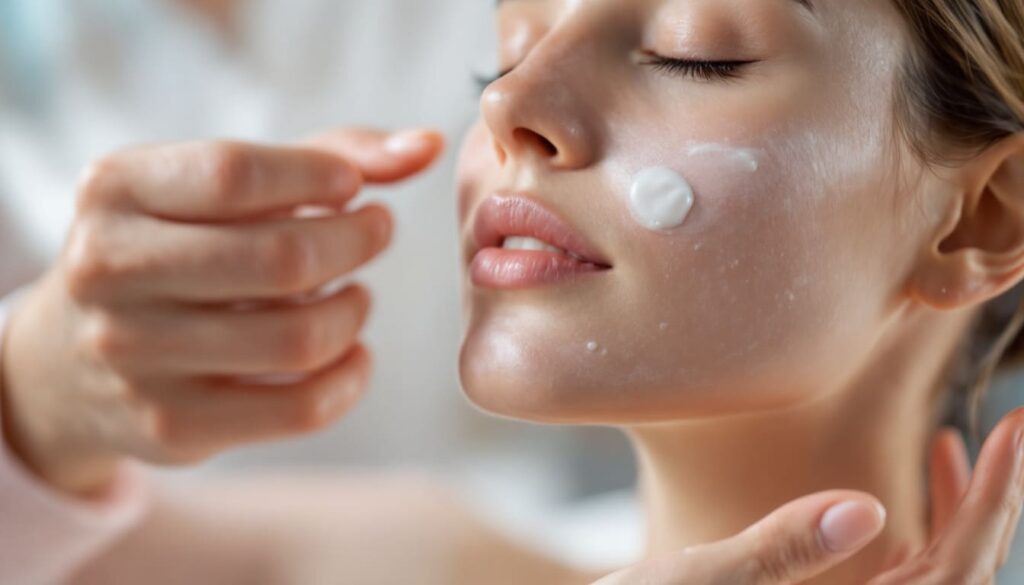 aplicacion crema facial hidratante cuidado piel mujer