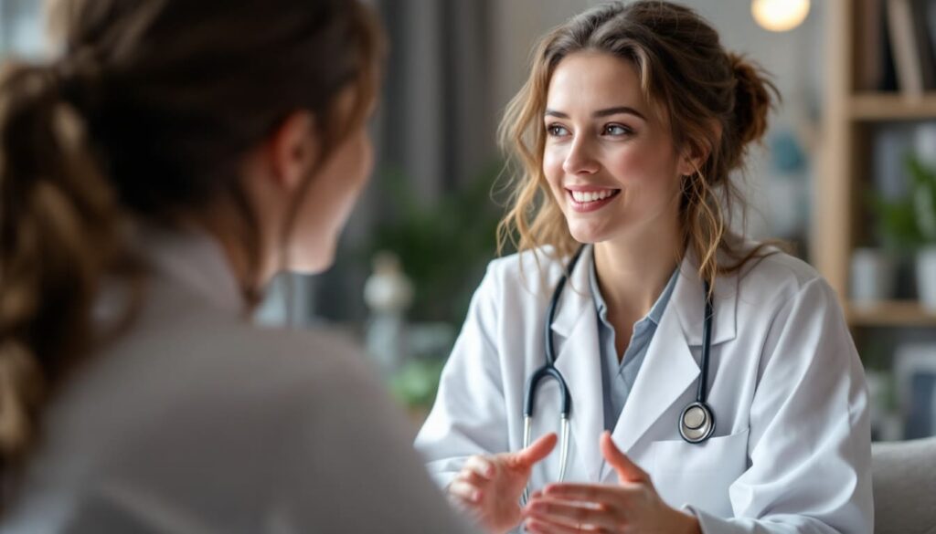 doctora sonriente consulta salud bienestar clinica moderno