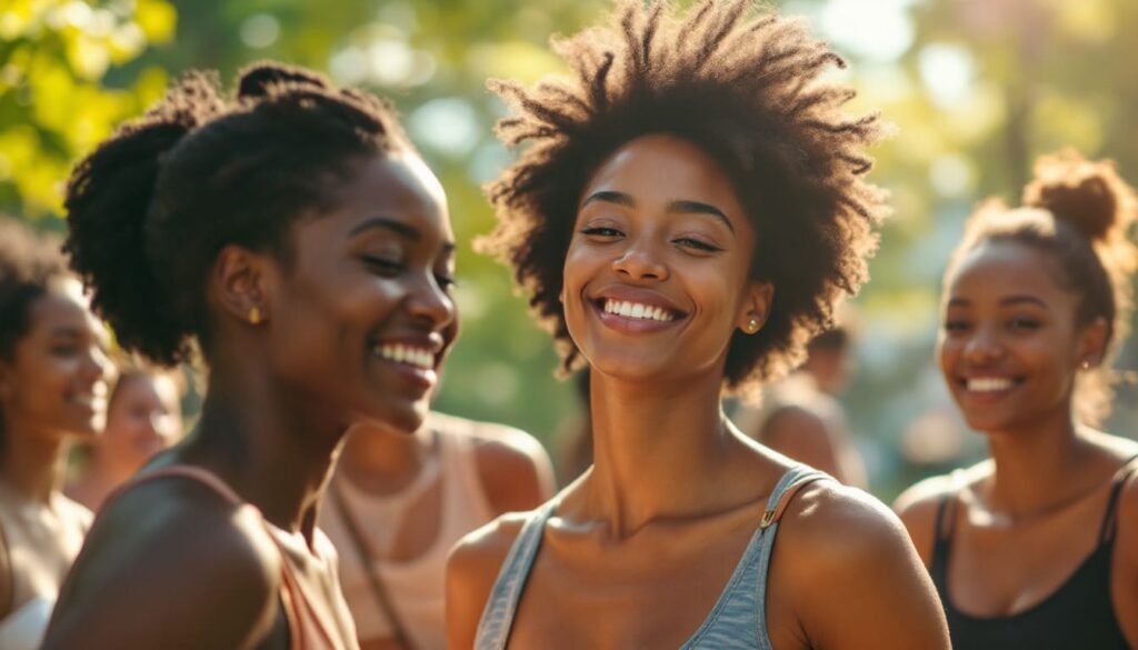 mujeres sonrientes amistad aire libre luz natural felicidad