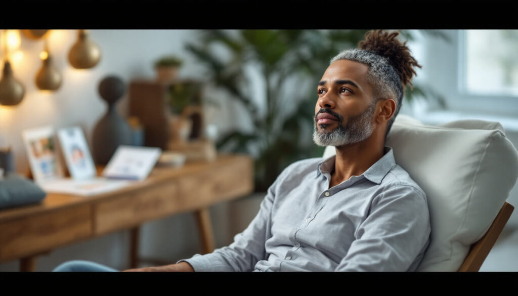 hombre reflexionado en una silla